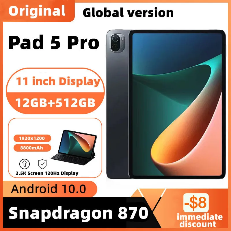 

Глобальная прошивка Pad 5 Pro Планшет 11 дюймов Snapdragon 870 Восьмиядерный планшет Android 10 256 ГБ/512 ГБ ROM HD экран планшеты Pad 5 Pro