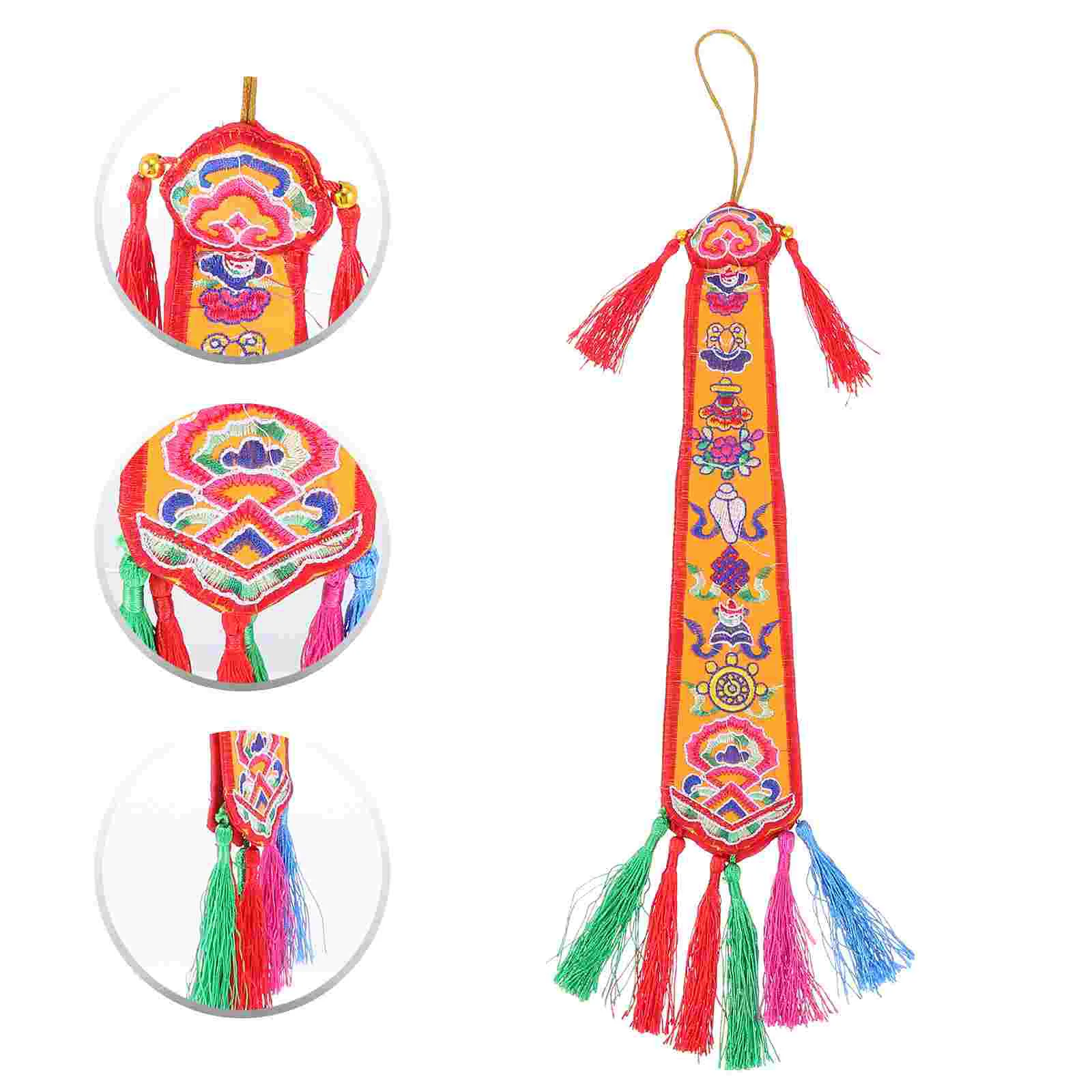 

Tambourine Banner Nepalese Themed Flags Decorative Pendant Embroidery Craft Style Pendants Outdoor Hanging