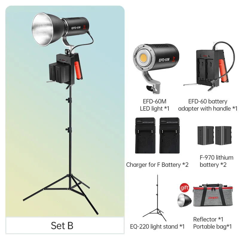 

JINBEI EFD-60M LED Video Light 60W Photo Lamp Portable Strobe Lighting Battery Photography Equipment With Reflector Lights Stand