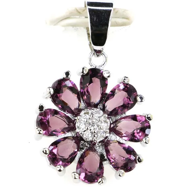 

3g 925 SOLID STERLING SILVER PENDANT Flowers Green Peridot Aquamarine Tourmaline Amethyst Garnet Violet Tanzanite