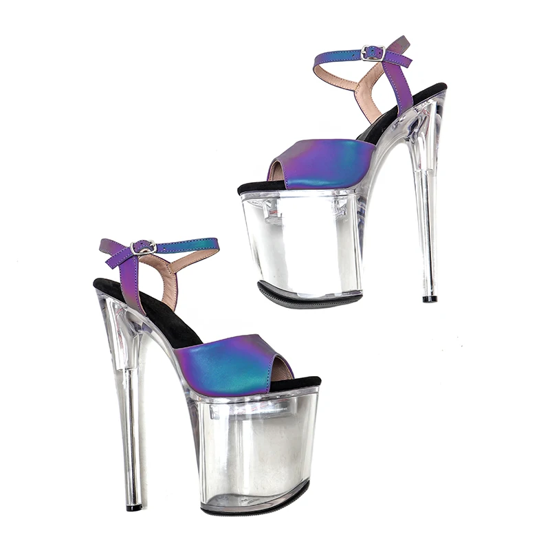 Leecabe 8Inch/20cm holographic PU upper  lady LED Light Up Shoes Glowing  Platform party High Heels Shoes Pole Dancing Shoes