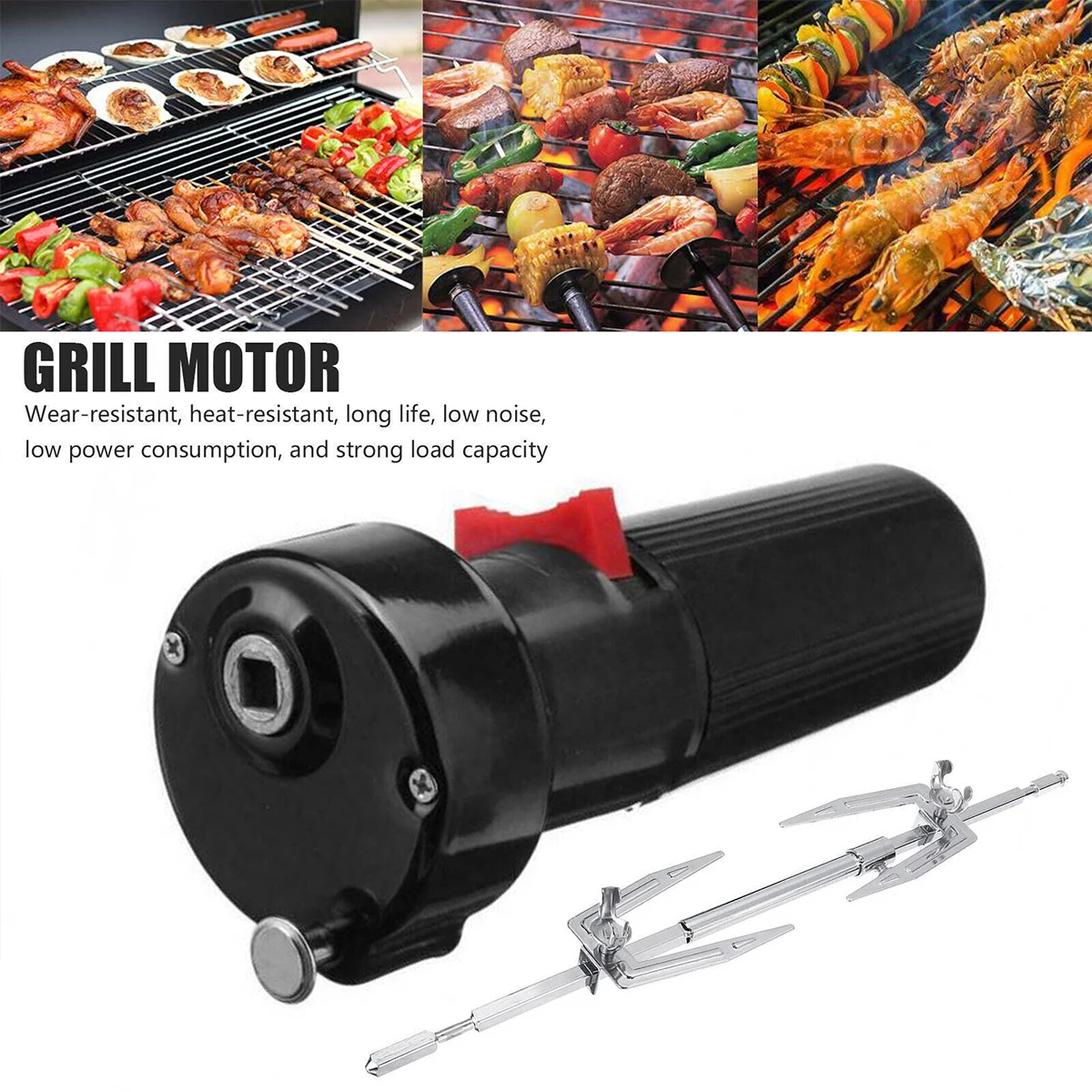 BBQ Rotator Motor or Rotary Fork Set Electric BBQ Rotisserie Grill Rod 1.5V D Size Barbecue Rotisserie Rotator Motor Durable Met