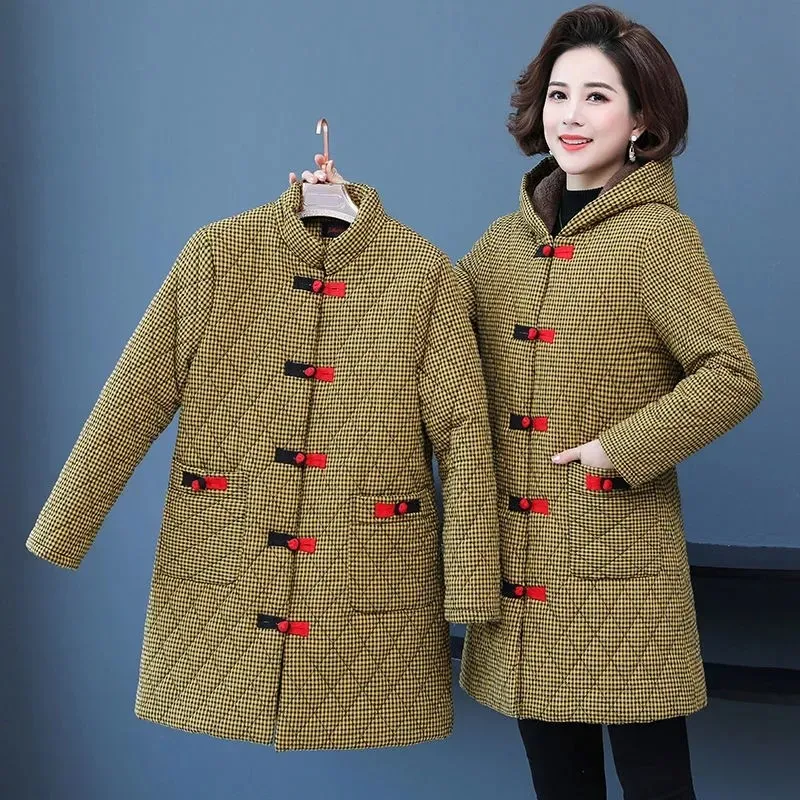 Autumn New Cotton Padded Jacket 2022 Women's Parka Mid-length Winter Mother Clothes All-match Loose Casual Outwear Female Hoodie