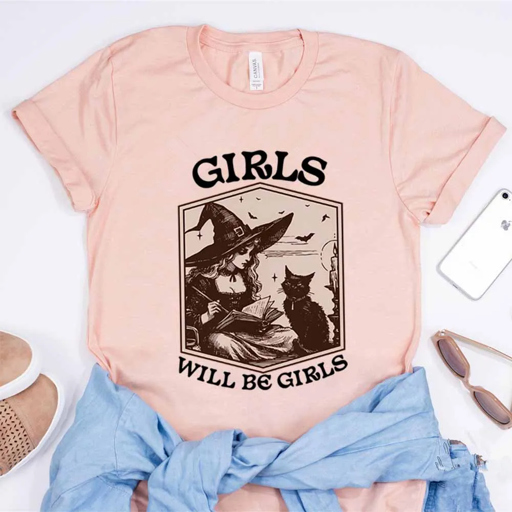Фото Рубашка ведьмы для девочек Will Be Girls Винтажная рубашка ведьмы Хэллоуин Черный кот Готическая футболка Эстетическая футболка Y2k Женские жуткие топы ведьмы №5
