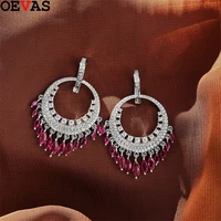 oevas 100 925 sterling silver 36mm retro short tassel earrings high carbon diamond earring wedding party fine jewelry