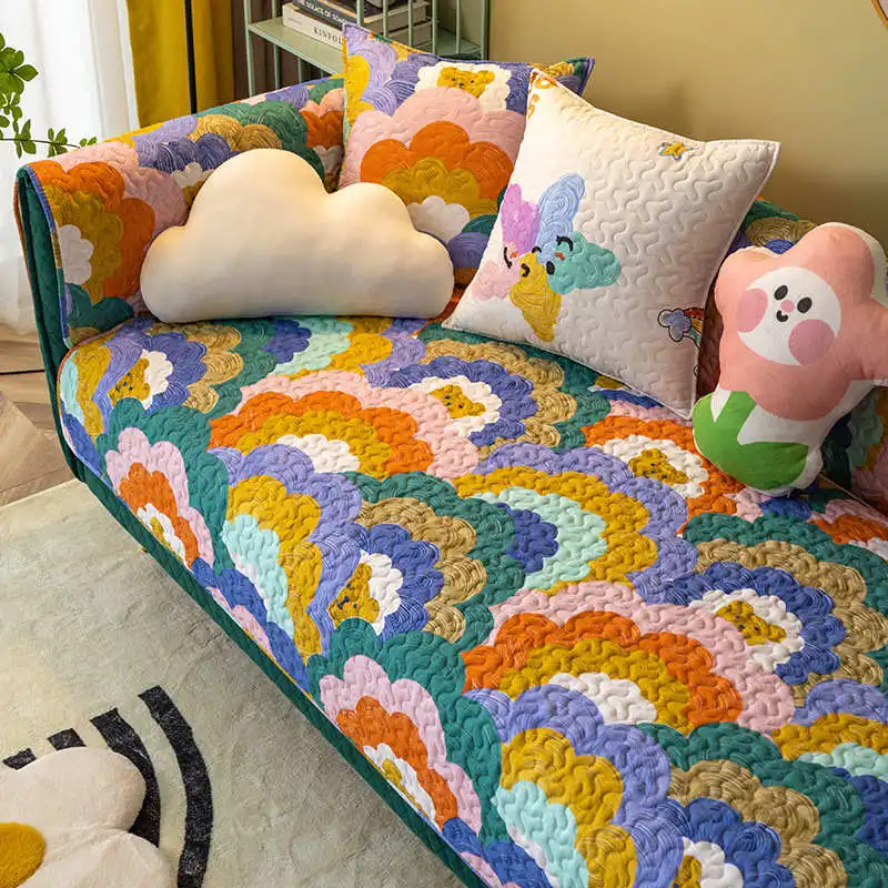 

Simple Pure Cotton Thickened Sofa Cover Universal European Furniture Case Non-slip Sheath Ideal for Living Room Decoration