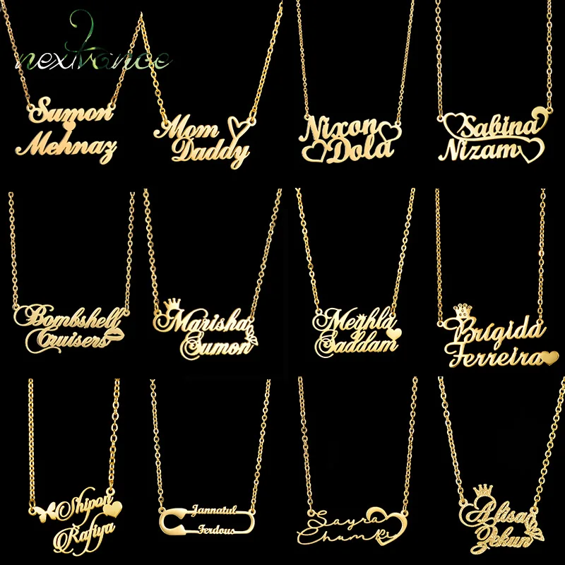 Женское колье с двойным именем и сердцем