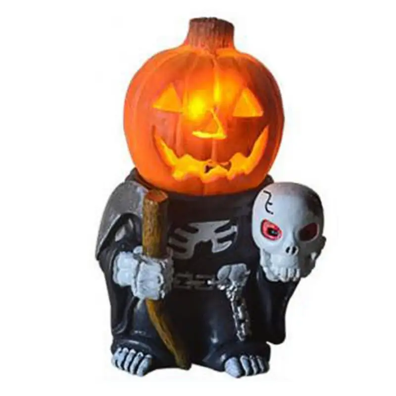 

Halloween Pumpkin Lights Glowing Knight Statue Mini Outdoor Figurine For Garden Patio Lawn Yard Table Lantern Decoration For