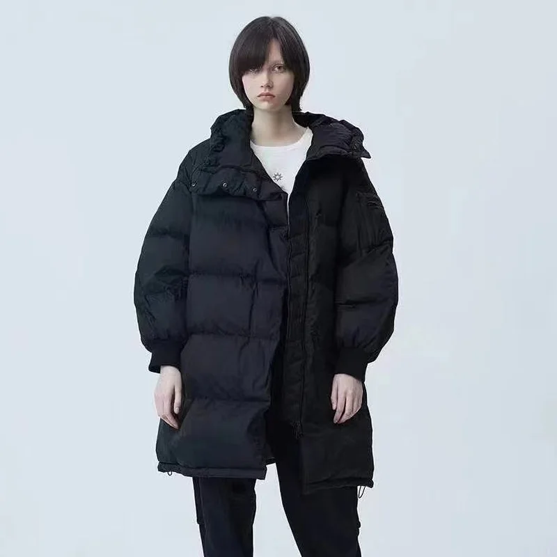Autumn and Winter Down Jacket White Duck Down Loose Women's Long Knee-length Hooded Thickening Warm Hundred Take Cotton Jacket