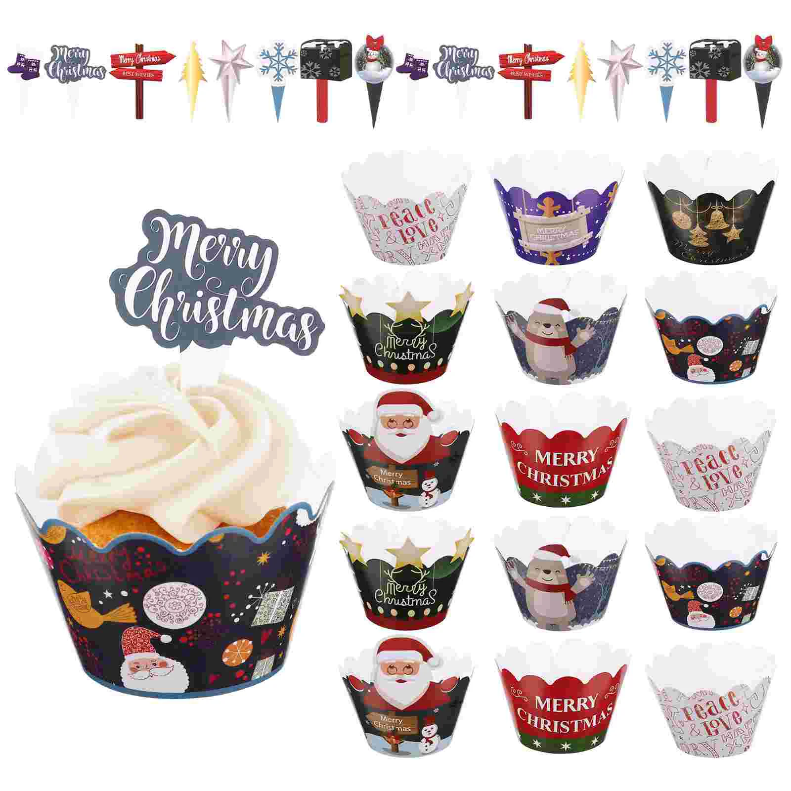 

Christmas Cupcake Xmas Toppers Wrappers Cake Party Picks Paper Cups Wrapper Dessert Gender Shower Reveal Baby Glitter Stand