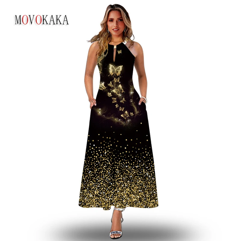 

MOVOKAKA Woman Summer Sexy Straps Long Dress Elegant Casual Beach Holiday Sleeveless Vestidos Butterfly Printing Vintage Dresses