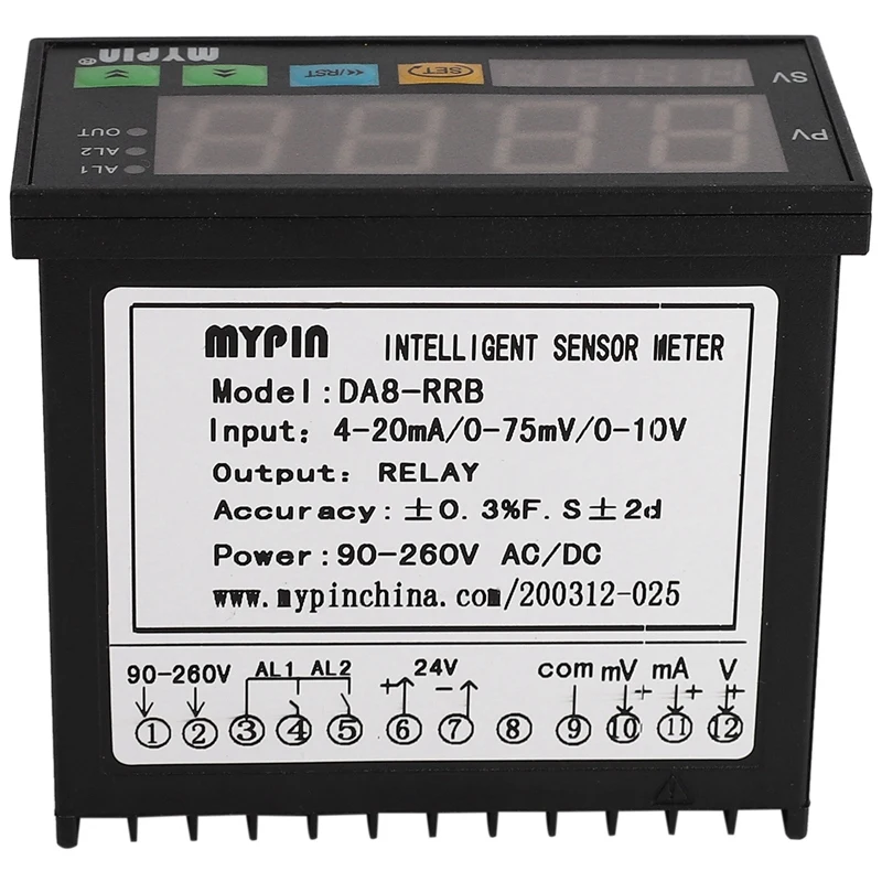 Фото MYPIN DA8-RRB Интеллектуальный датчик Метр Дисплей Контроллер Вход 0-75MV/4-20MA/0-10V 2 Релейная сигнализация Универсальный датчик-индикатор №2