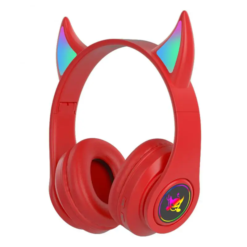 

Headset Bluetooth Headphone Wireless Music Gradient Color LED Light Devil with Mic Gamer Earphone Kids Lovely Christmas Gifts
