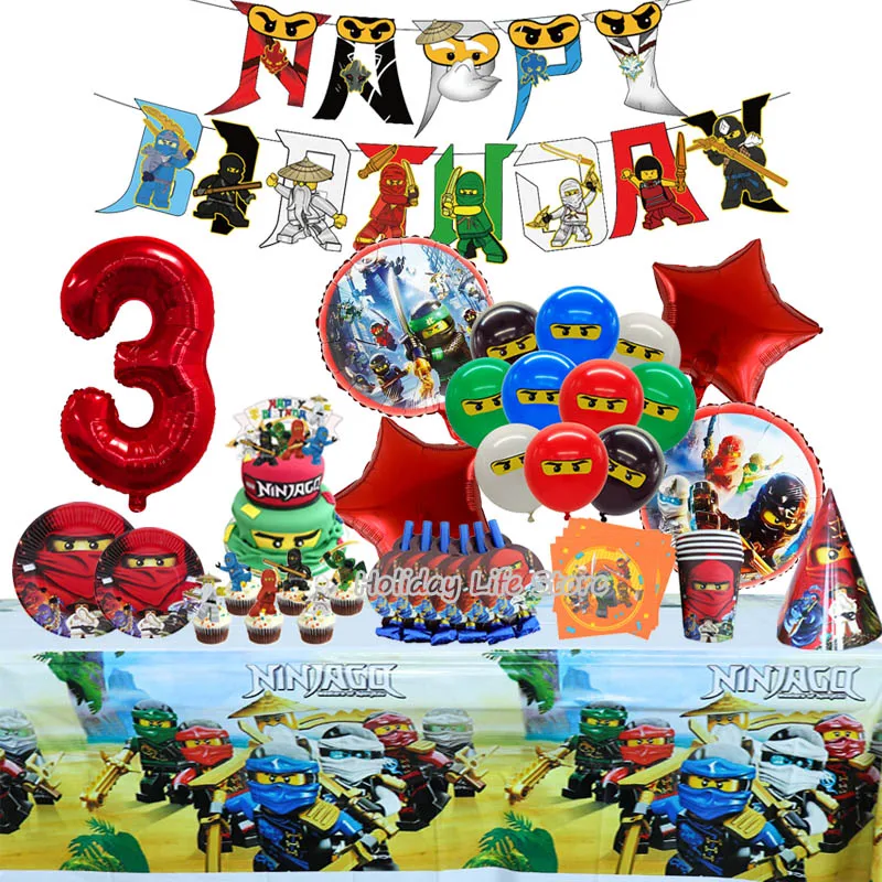 Одноразовая посуда Ninjago, украшения для дня рождения, латексный шар из алюминиевой фольги для детей, товары для мероприятий, новый баннер