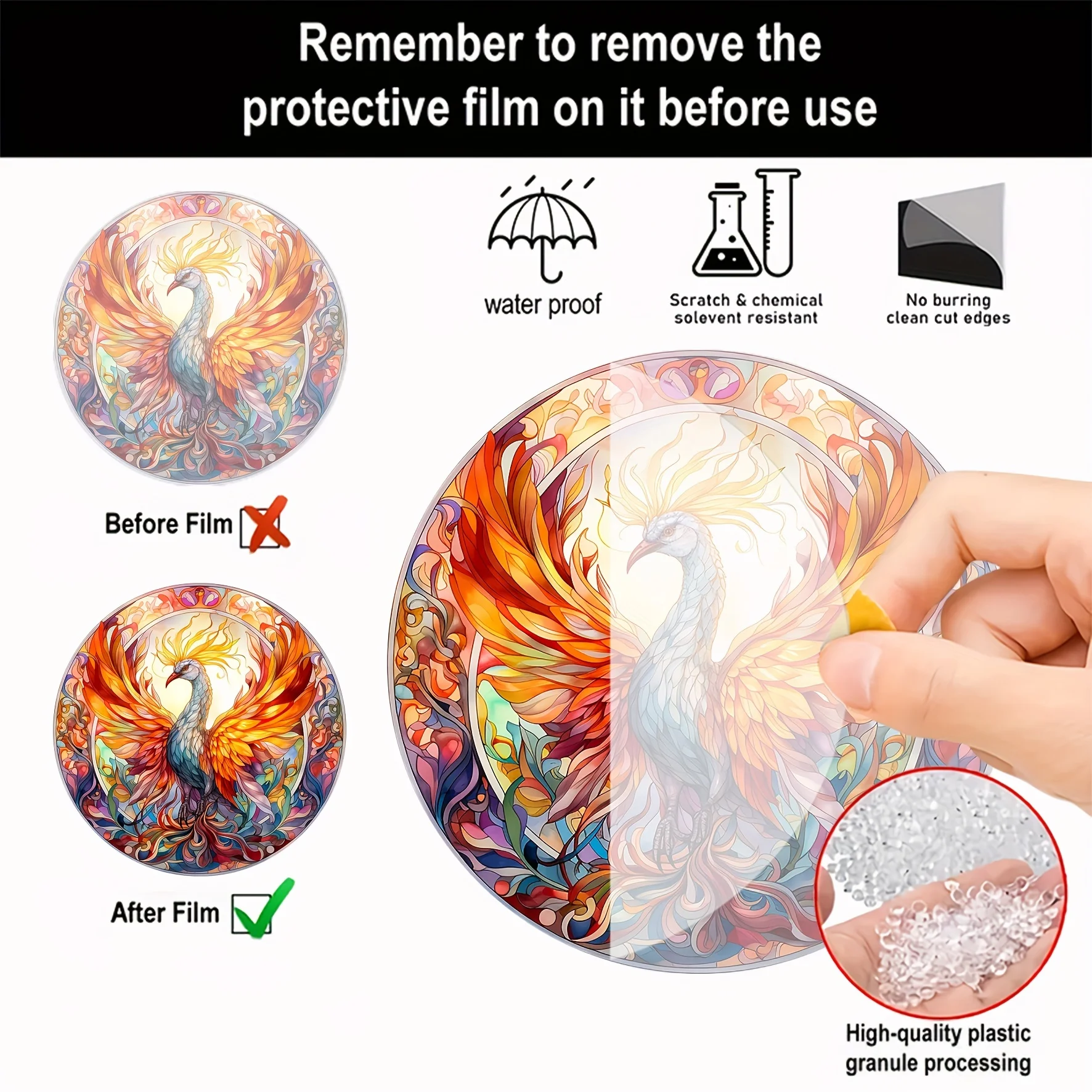 Ловец солнца Феникса - витражное окно подвесное для дома крыльца настенного