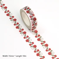 2022 new 10pcslot 15mm10m decorative valentine red rose flowers washi tape scrapbooking masking tape office mask washi tape