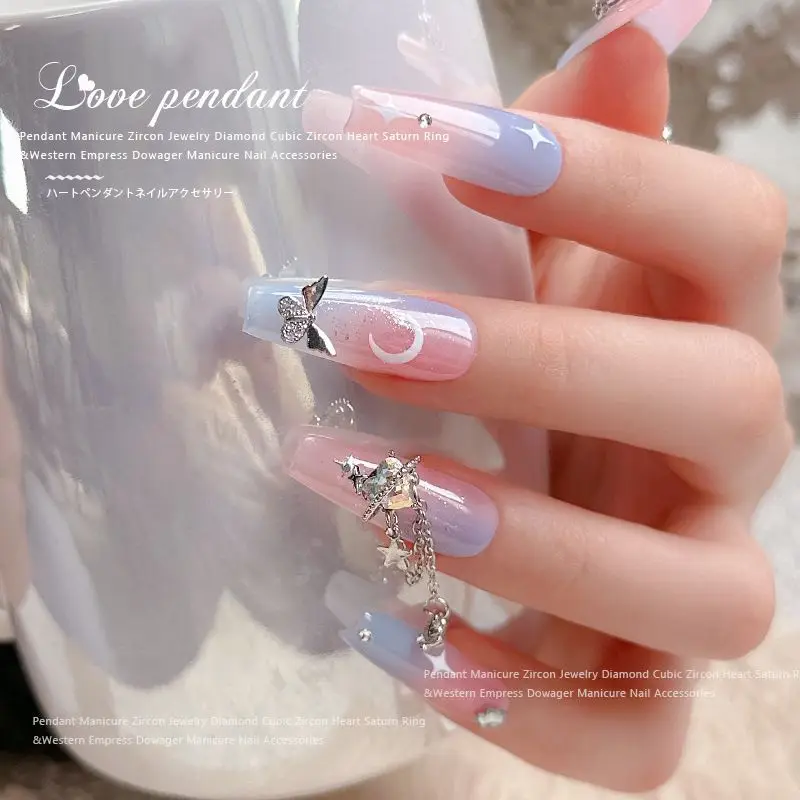 10 шт. 3D сплав сердце любви серебряная цепочка для дизайна ногтей кристаллы
