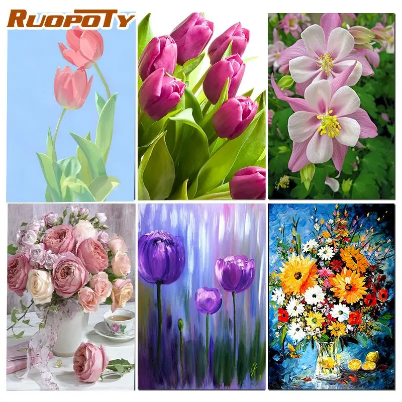 

RUOPOTY Diamond Embroidery Complete Kit Flowers 5D Full Diamond Painting Mosaic Cross Stitch Set Home Supplies