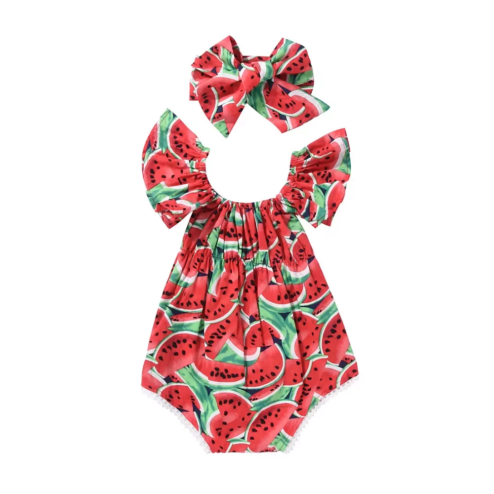 Infant Toddler Newborn Baby Girls Watermelon Printed Sleeveless Bodysuit Sunsuit Jumpsuit Casual Clothes