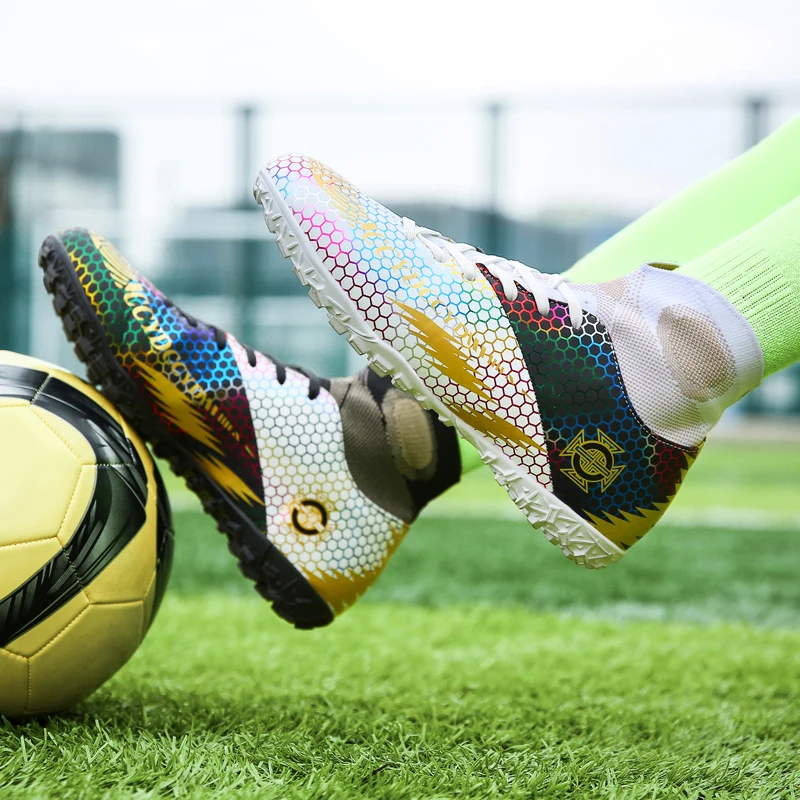 R.xjian Soccer Shoes 33-47 Graffiti Unisex Cleats FG Football Shoes Outdoor Training Sock Boots Sneaker Mixed Color Long Spikes