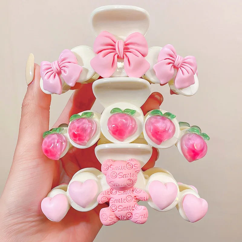 

Pink Hair Claw Clip for Women Acrylic Bear Bowknot Flower Korean Handmade Fashion Head Accessories Mujer Wholesale