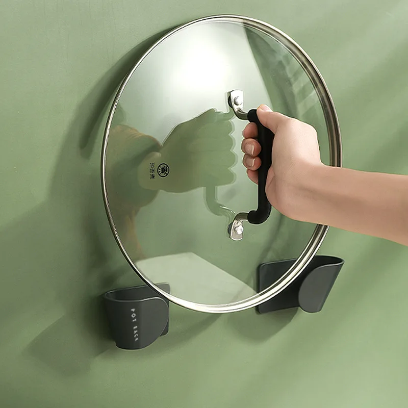 

2pcs/Set Pot Lid Holder Punch-Free Wall-Mounted Hanging Holder for Pan Pot Cover Rack Kitchen Storage Rack Kitchen Organizer