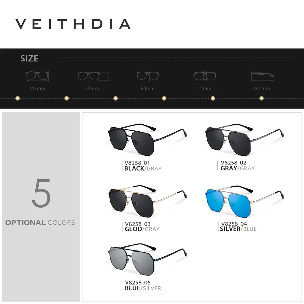 Мужские Винтажные Солнцезащитные очки VEITHDIA Брендовые из нейлонового материала с
