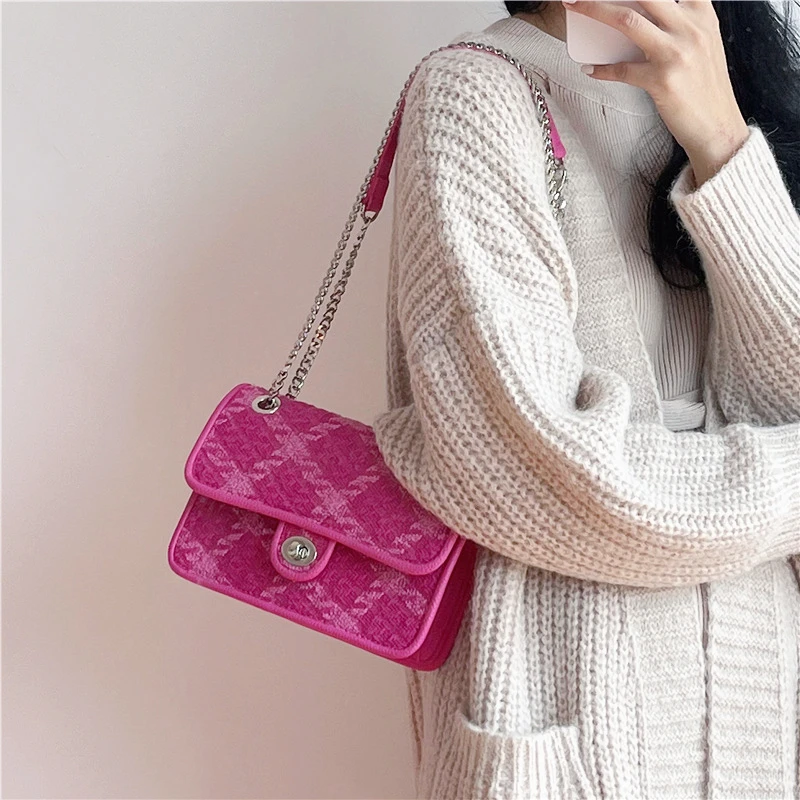 

Новые розовые женские сумки через плечо с замком, роскошные клетчатые дамские маленькие квадратные сумки через плечо, модный дизайн, женски...