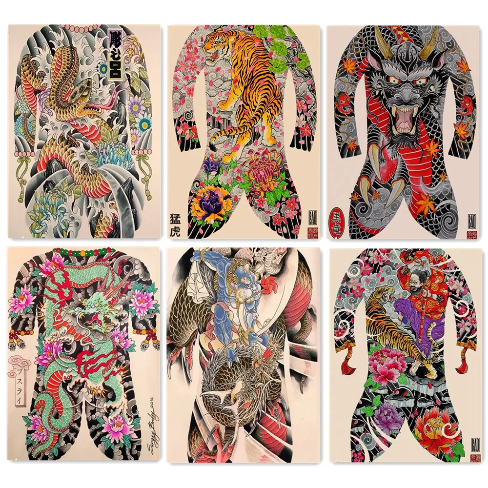 

Ukiyo-e Full Back Tattoo Design Poster Wall Art Home Decoration Vintage Matte kraft Paper Print Painting Antique Artworks D4