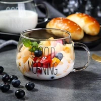 transparent letter printing mug round good morning creative with handle tea juice kawaii milk coffee glass office special gift