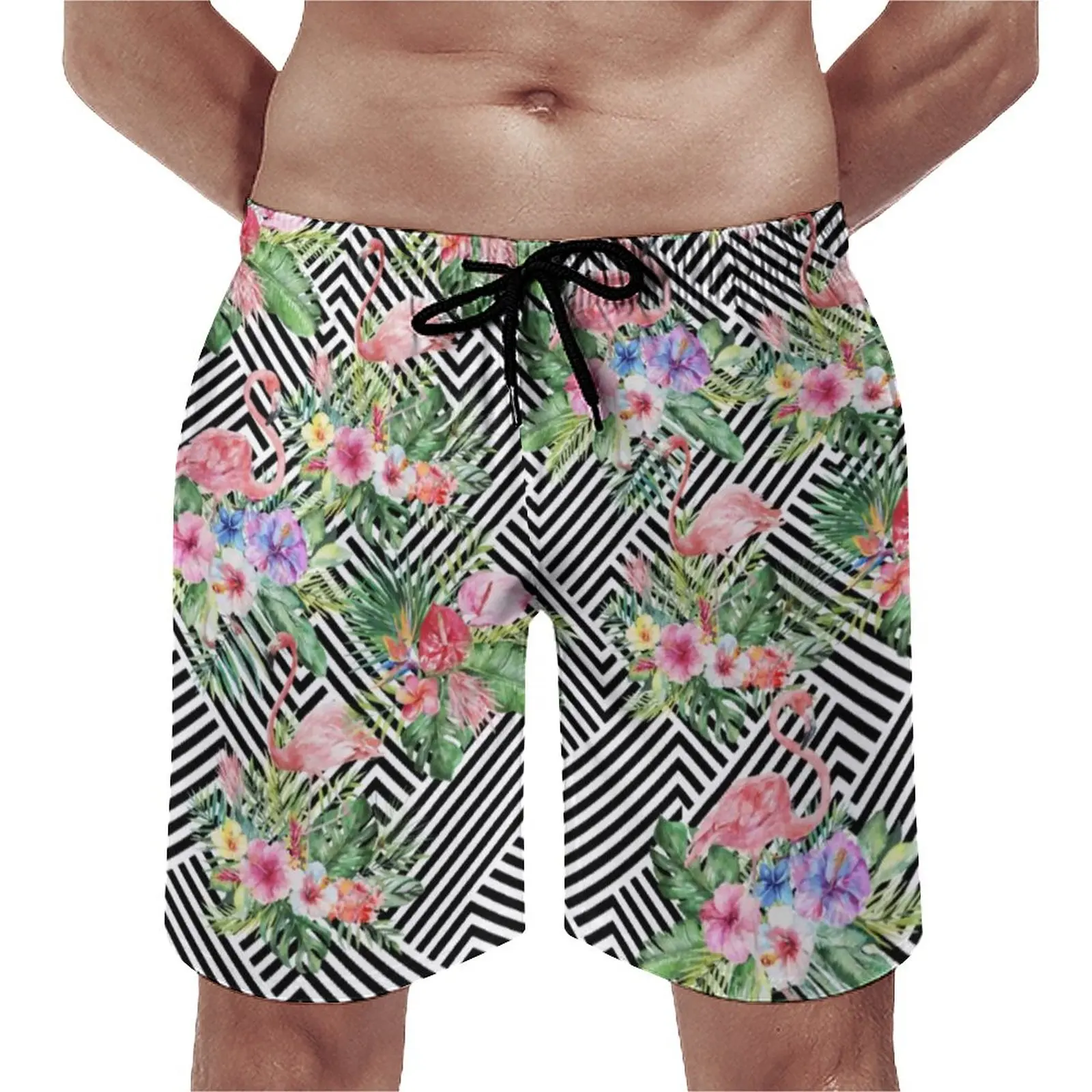 

Board Shorts Tropical Flamingo Hawaii Swimming Trunks Geometric Floral Print Quick Dry Sports Quality Oversize Board Short Pants