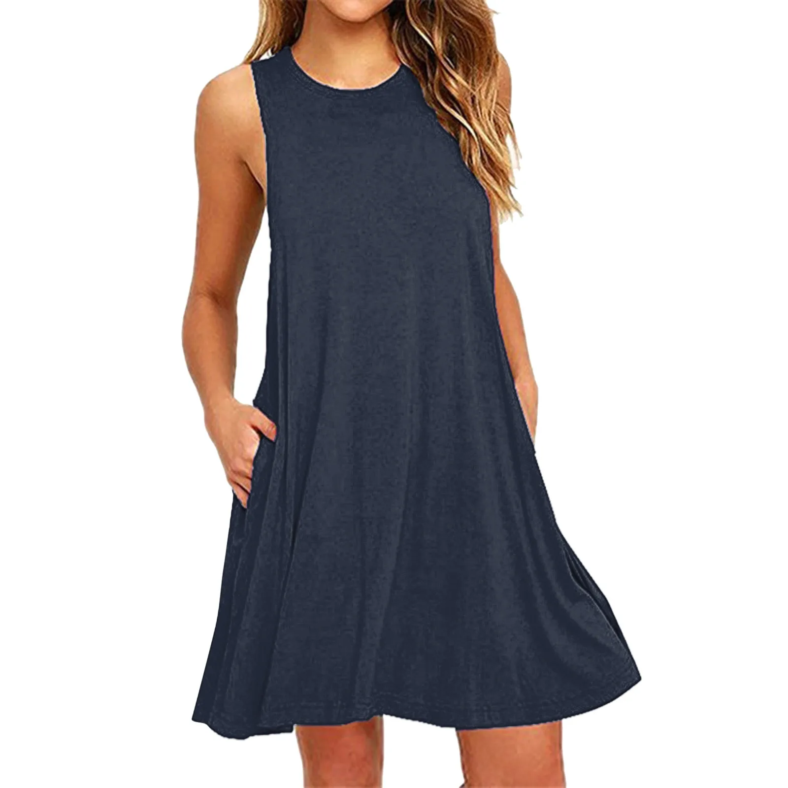 

Women Elegant black Mini Dress Round Neck Backless Slim Dresses Sexy Beach Ruffles Sleeveless Sundresses Dresses Vestidos Female