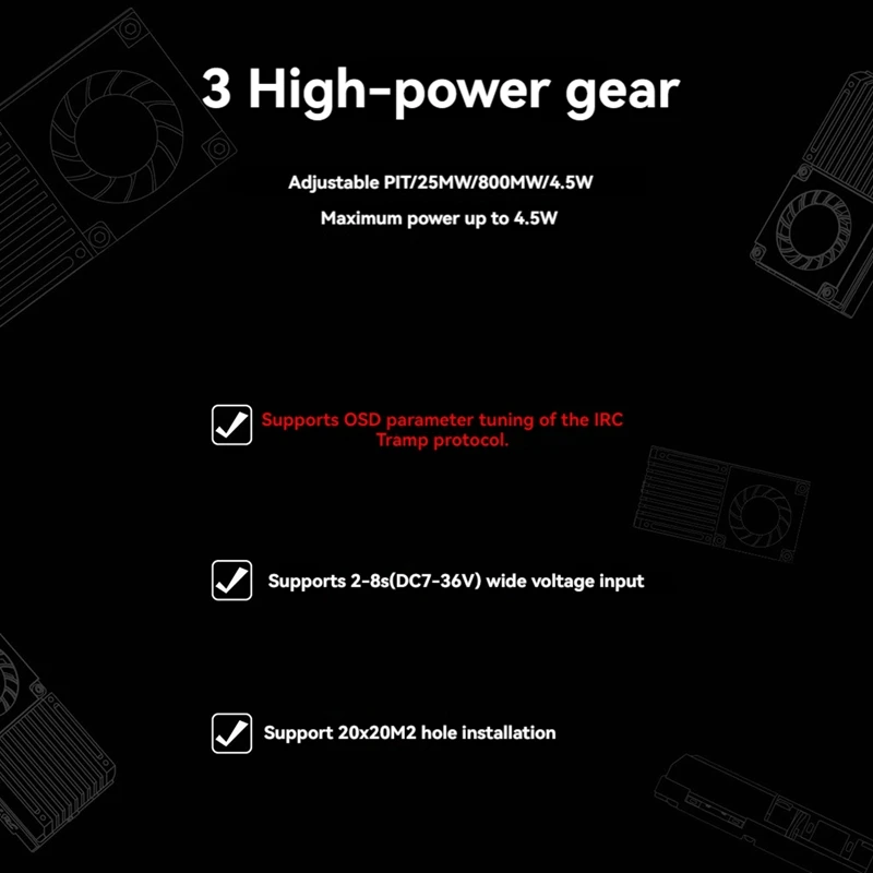 For HGLRC ZEUS 1.2G 4.5W VTX 8CH FPV Video Transmitter 25Mw/800Mw/4.5W Long Range RC Drone