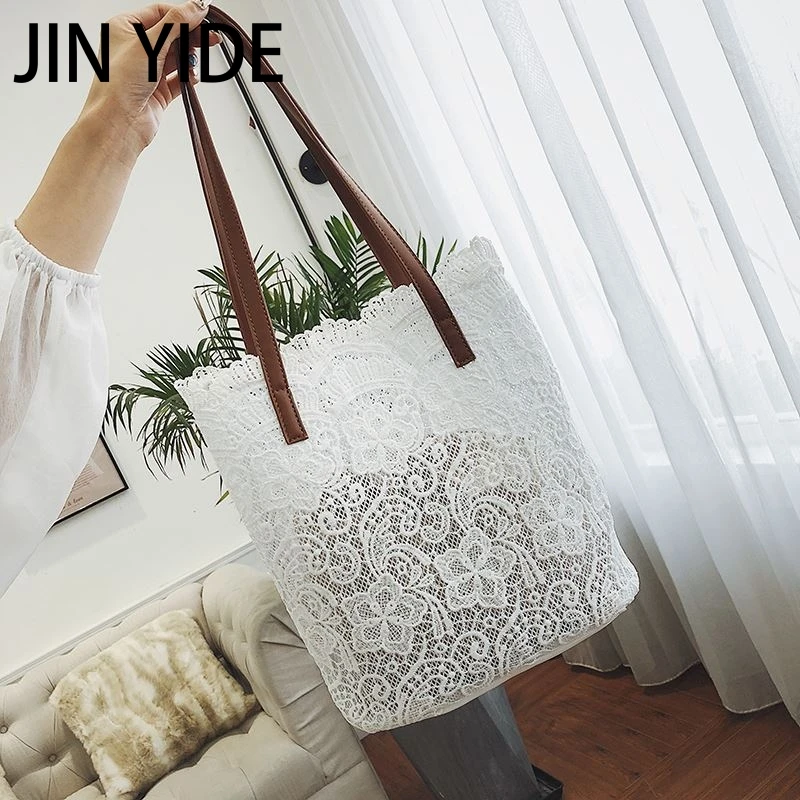 

Женская кружевная сумка JIN YIDE, черная пляжная дамская сумочка с цветочным принтом, с верхней ручкой, лето 2022
