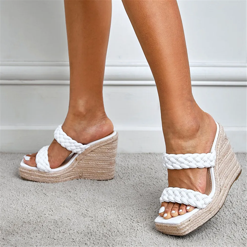 

Woven Slippers Wear Italian Rome Twist One Word With High Heels Large Size Sandals And Slippers Women Summer 2022 35-42