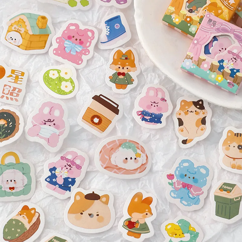 

45PCS Forest Code Series Cartoon Cute Hand Account DIY Decoration Decal Stickers Scrapbooking Kawaii Stickers