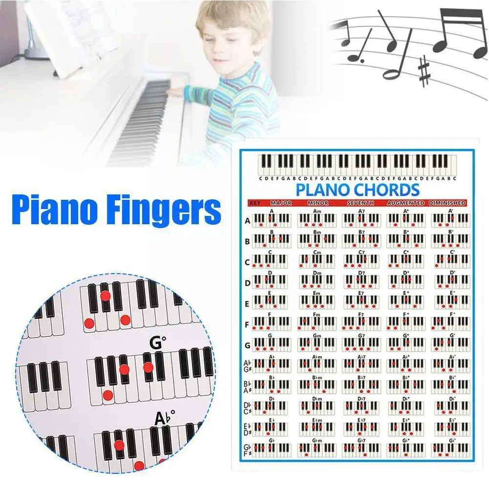 

Staff Piano Chord Exercise Chart Coated Paper 88 Chords Diagram Beginner Piano Fingering Tablature G7u0