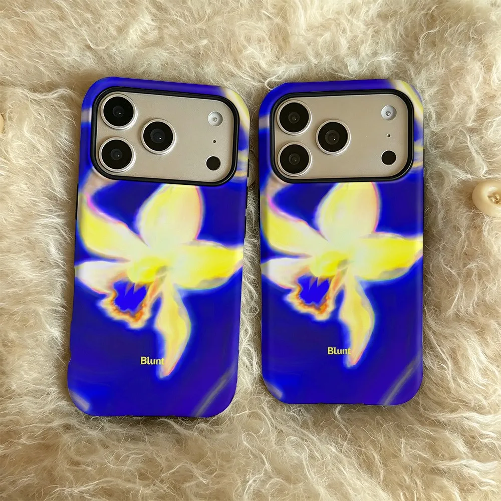 Фото Неоново-синий чехол для телефона с принтом орхидеи для iPhone 18 17 17e 16e 16 15 14 13 12 11 X XS XR XSMAX 7 8 Air Pro Max Plus, двухслойный №2