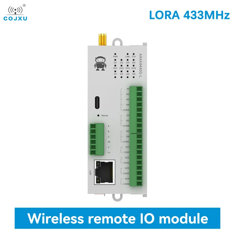 4DI+4AI+4DO LoRa 433MHz Distributed Remote IO Module COJXU M31-AAAX4440G-L RJ45 RS485 Host Modbus 30dBm 10KM