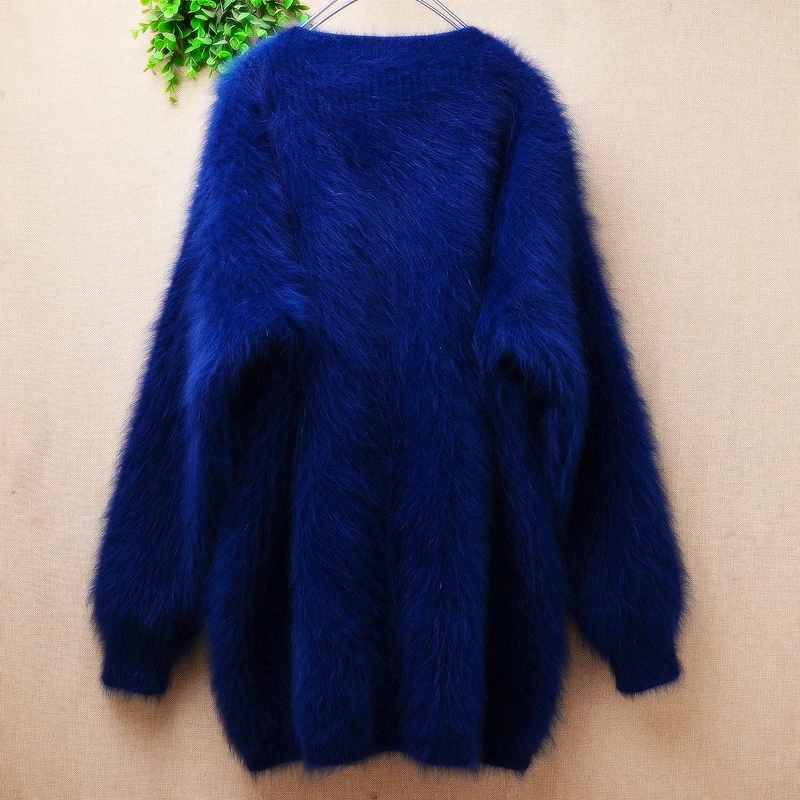 Женская осенне-зимняя одежда синяя волосатая норковая кашемировая вязаная