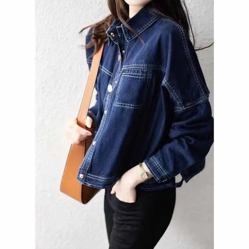 

Женская джинсовая куртка на пуговицах, Повседневная Свободная джинсовая куртка с длинными рукавами и короткими лацканами, весна 2023