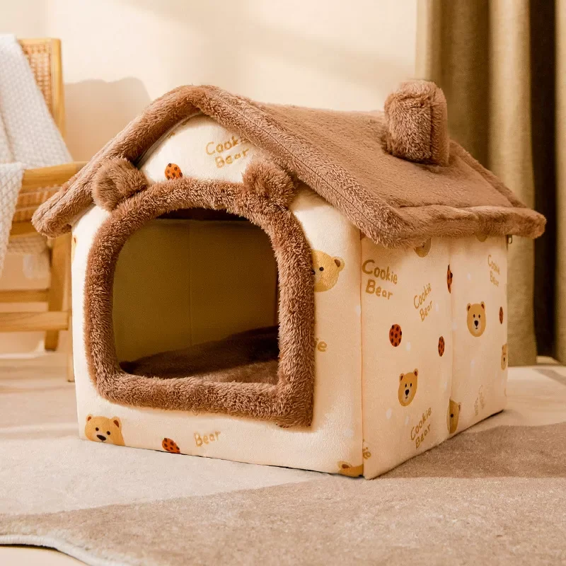 

Enclosed Detachable Cat Bed Four Seasons Warm Pet Plush Sleeping Nest Washable Type Soft Cat House Cats Dogs Supplies Cushion