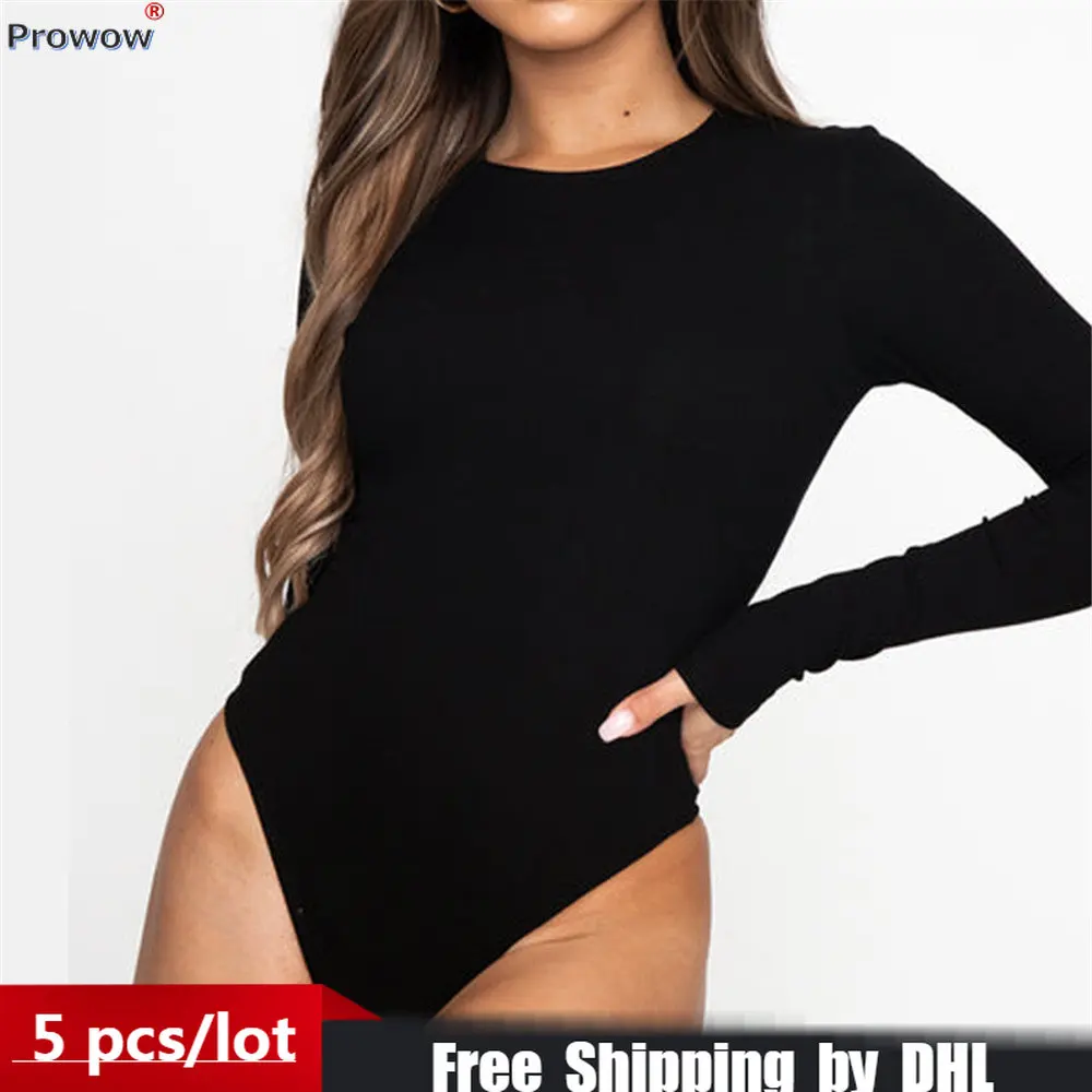 2022 Fall Women Bodysuits Sexy Bodycon Solid Lady Jumpsuits Simple Round Collar Long Sleeve Rompers S-XL Clothing Wholesale 8556