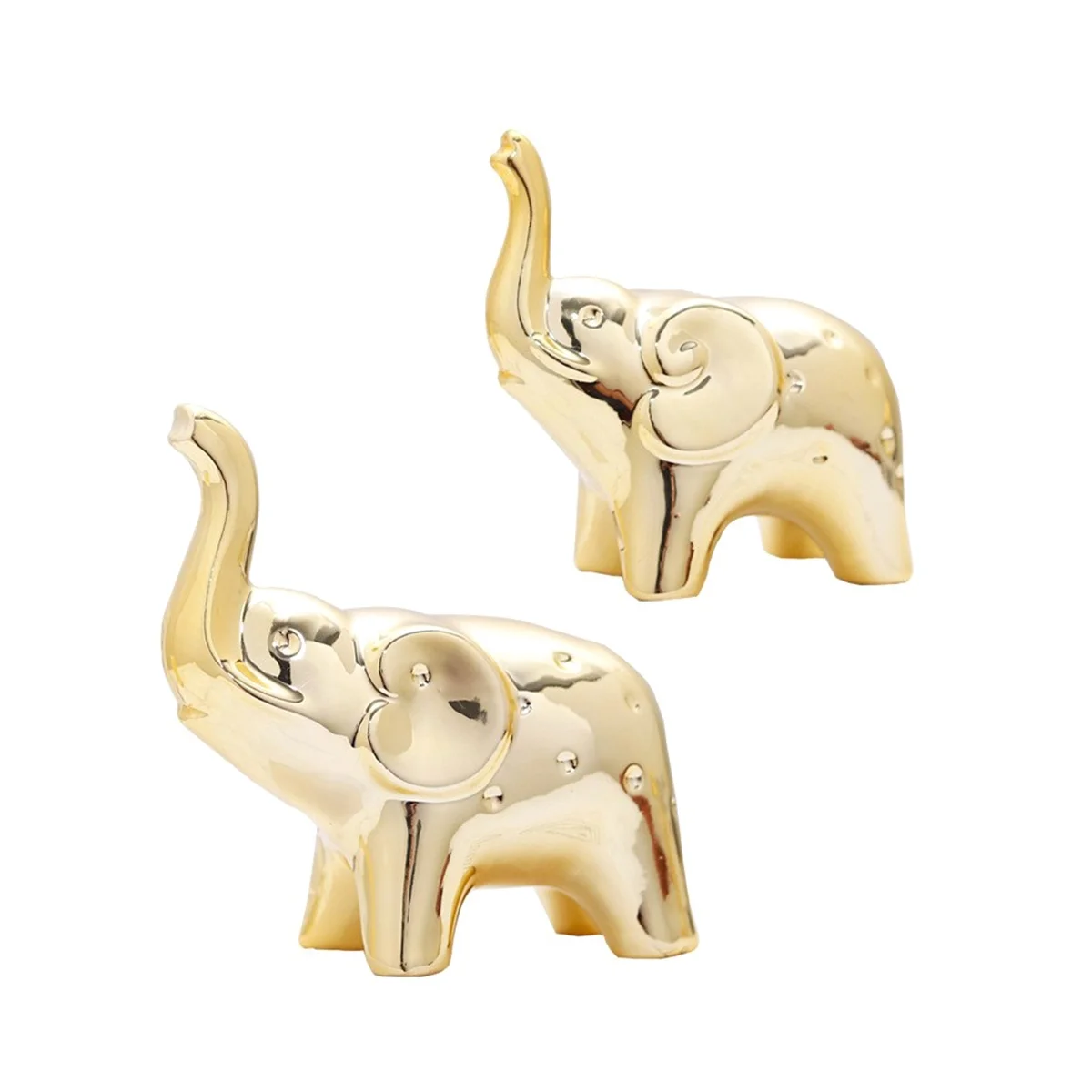 

1 пара золотых статуй слона, домашний декор, статуэтки в современном стиле, скульптура для гостиной, рабочего стола, искусственная кожа