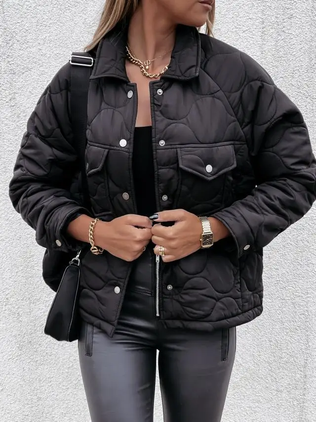 2022 Winter Warm Women's Parkas Black Long Sleeve Buttons Pockets Single Breasted Casual Jacket Female Fashion Ladies Coats
