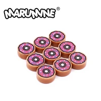 marumine 98138pb021 donut 100pcs tile round 1x1 doughnut with dark pink prosting and sprinkles pattern food part building blocks
