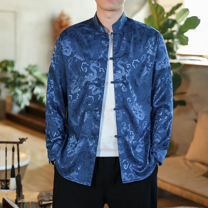 White Satin Mandarin Collar Silk Shirts 