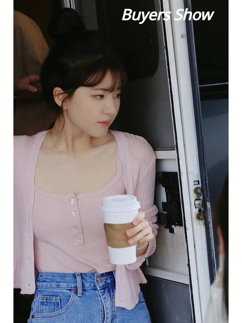 Kpop корейская певица женские уличные розовые кардиганы свитера с v-образным
