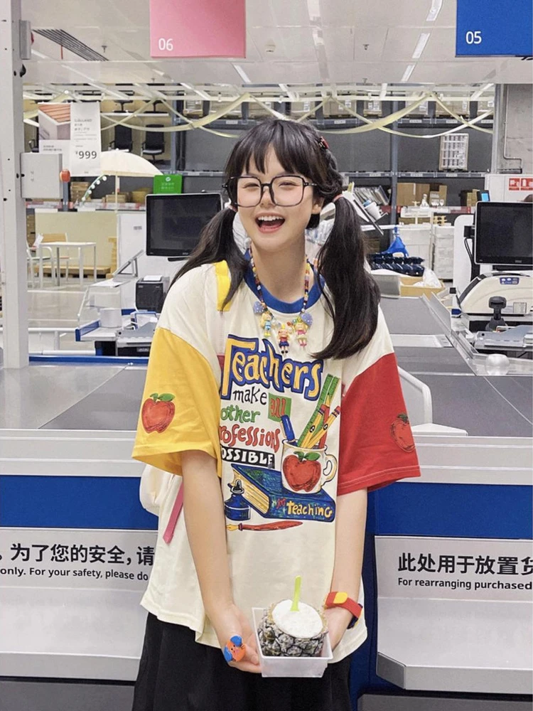 KOSAHIKI Harajuku футболка женские корейский стиль графические футболки Y2k гранж