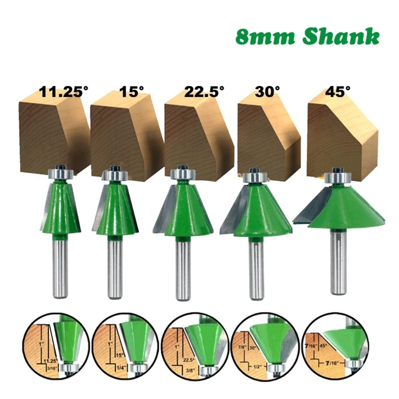 

67JB 5x8 мм хвостовик фаски Фрезы практичные 11,25/15/22.5/30/45 градусов фрезы для дерева деревообработки станок Инструменты